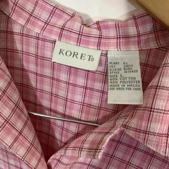 Koret Pale Pink Vintage Tropical Flower Buttons Gingham Sequin Size Large Retro - Picture 3 of 8